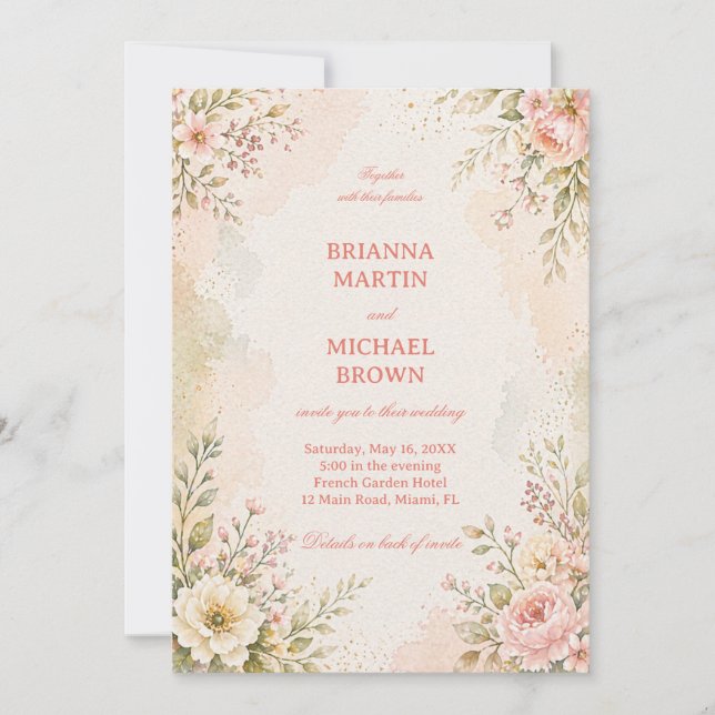 Invitation Fleur Romantique Douce (Devant)