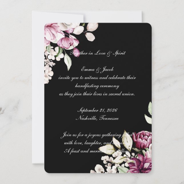 Invitation Fleur Romantique Noire Péonie Florale (Devant)