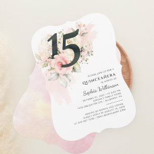 Invitation Fleur rose 15e anniversaire Quinceanera Party