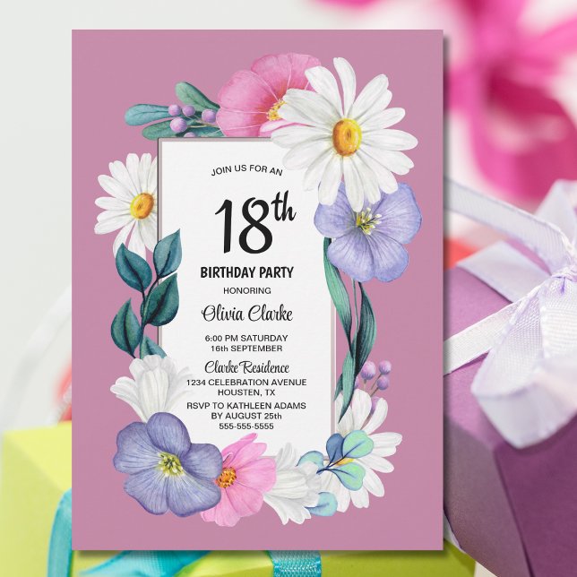 Invitation Fleur rose 18e fête d'anniversaire (Créateur téléchargé)