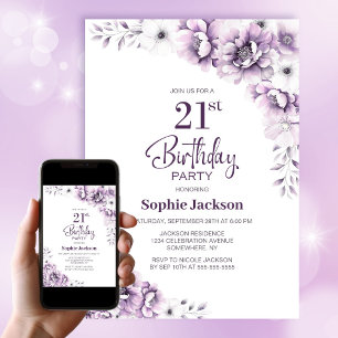 Invitation Fleur rose 21e fête d'anniversaire
