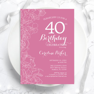 Invitation Fleur rose 40e fête d'anniversaire