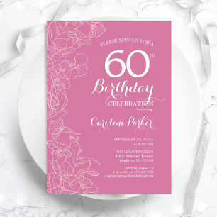 Invitation Fleur rose 60e fête d'anniversaire
