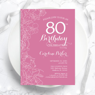 Invitation Fleur rose 80e fête d'anniversaire