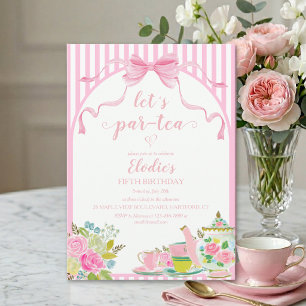 Invitation Fleur rose à rayures, célébrons notre thé-versa-i-