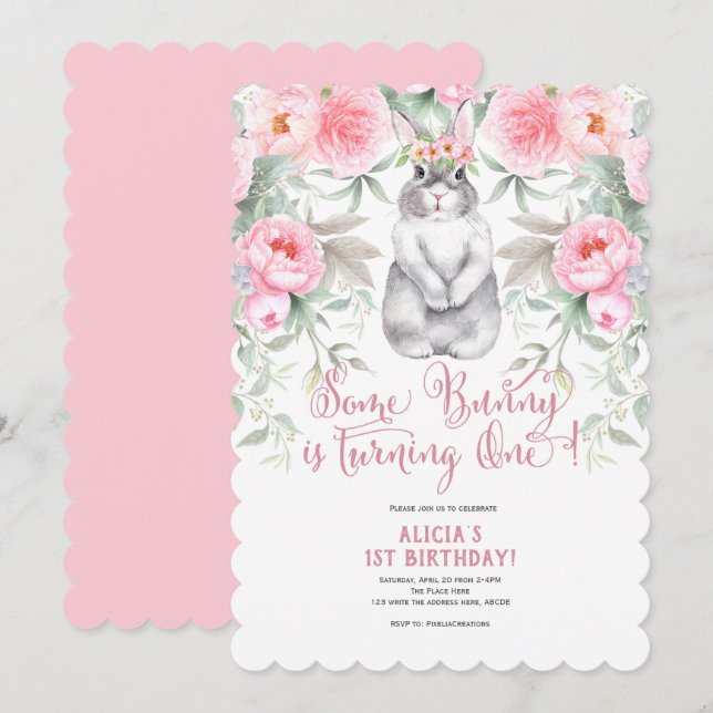 Invitation Fleur rose, Aquarelle, Certains lapins sont un (Devant / Derrière)