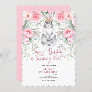 Invitation Fleur rose, aquarelle, le lapin est un