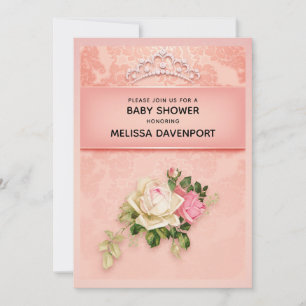 Invitation Fleur rose avec Baby shower élégant Diamond Tiara