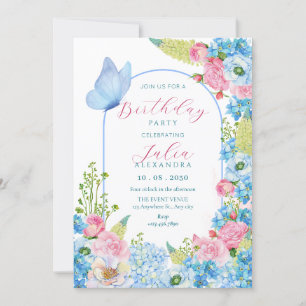 Invitation Fleur rose bleue fleur fleur fleur anniversaire pa