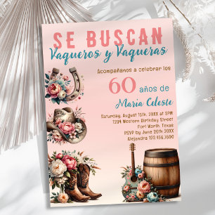 Invitation Fleur rose Cow-boy western espagnol 60e anniversai