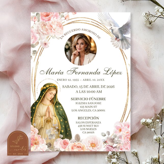 Invitation Fleur rose Dame de Guadalupe catholique espagnol F (Créateur téléchargé)