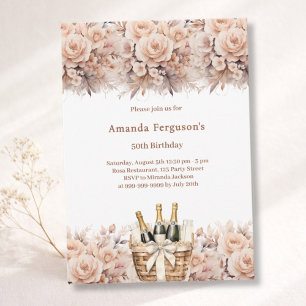 Invitation Fleur rose de crème anniversaire de boho