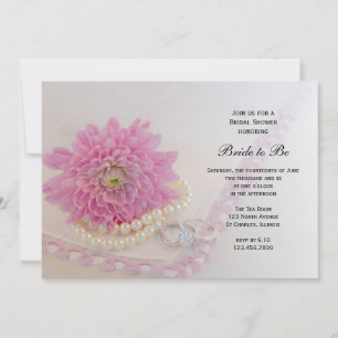 Invitation Fleur rose, dentelle et anneaux Fête des mariées