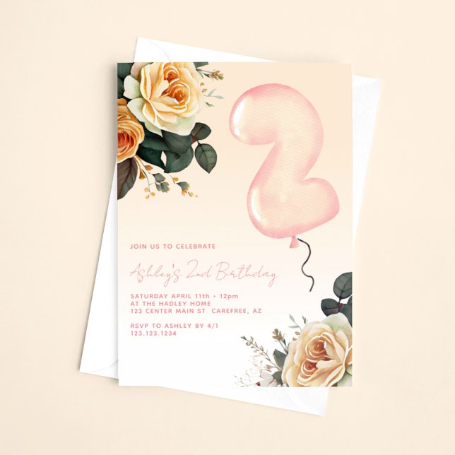 Invitation Fleur rose élégante 2e anniversaire (Créateur téléchargé)