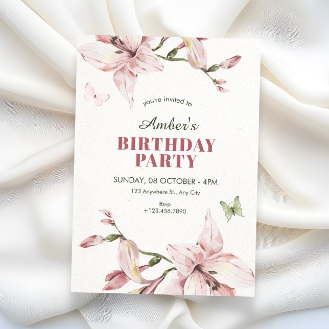 Invitation Fleur rose esthétique floraison anniversaire (Créateur téléchargé)
