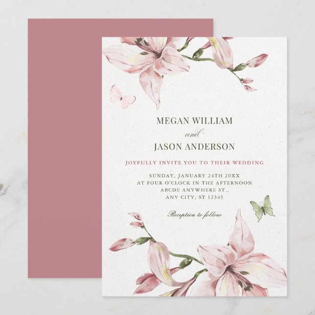 Invitation Fleur rose esthétique mariage en fleurs  (Devant / Derrière)