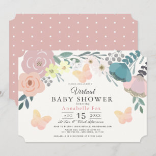 Invitation Fleur rose et papillons Baby shower virtuel fille