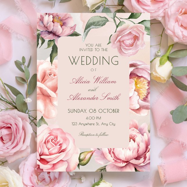 Invitation Fleur rose floraison mariage (Créateur téléchargé)