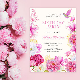 Invitation Fleur rose florale anniversaire