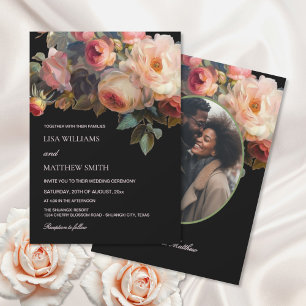 Invitation Fleur rose foncé floral   Photo de mariage
