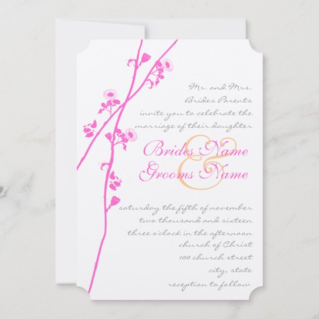 Invitation Fleur rose, gris et corail invite au mariage (Dos)