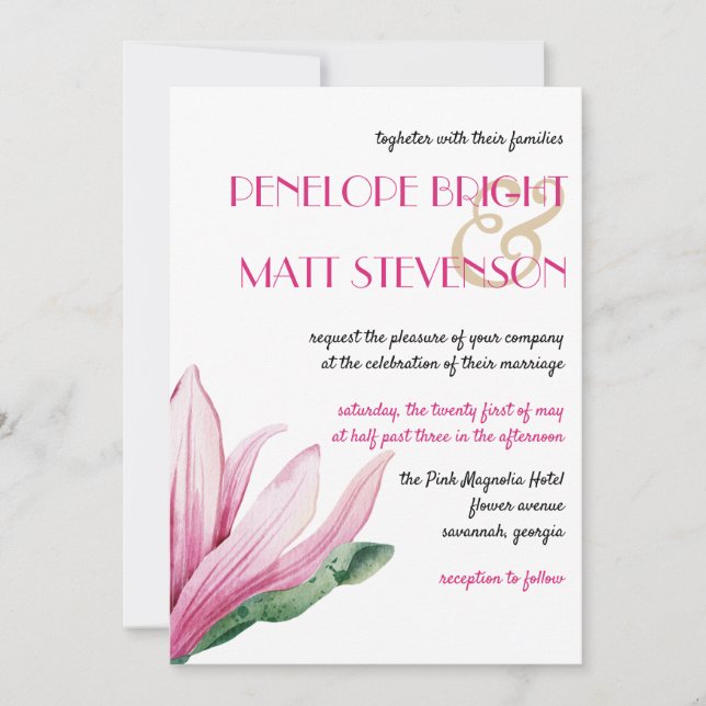 Invitation Fleur rose Magnolia en Mariage de fleurs (Devant)