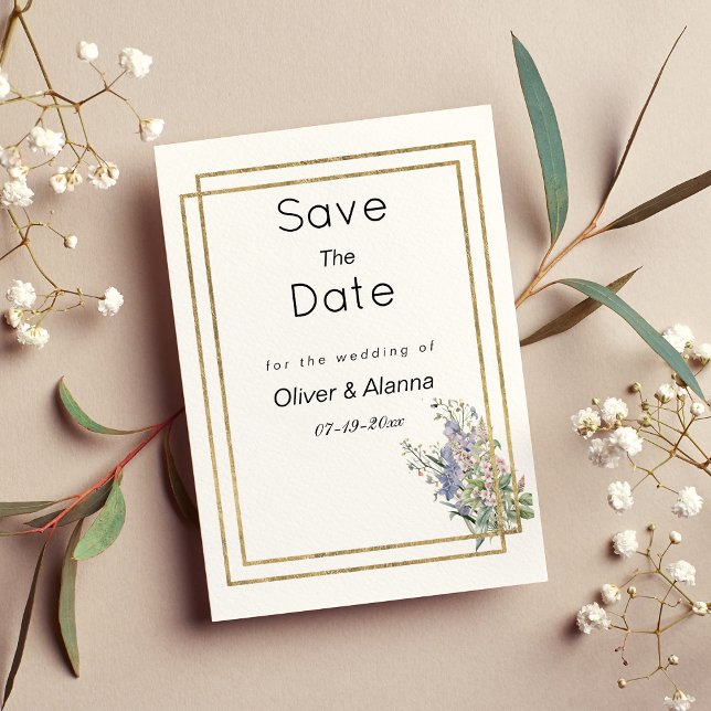 Invitation Fleur rose or blanc géométrique Enregistrer la dat (Geometric white gold pink floral Save The Date)