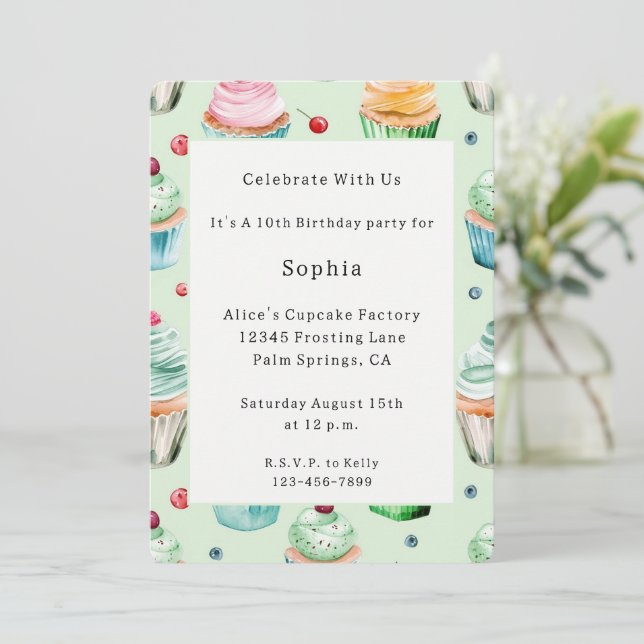 Invitation Fleur Rose Pâle Anniversaire (Debout devant)