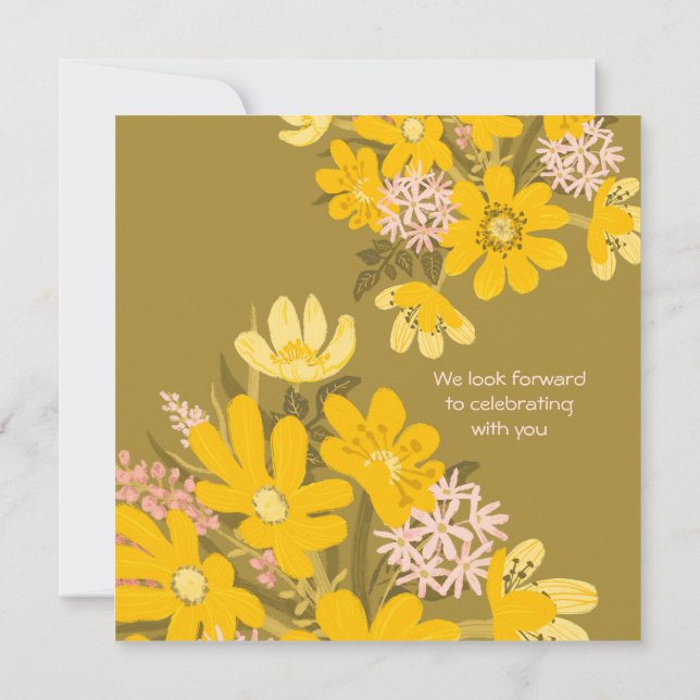 Invitation Fleur rose papillon jaune printemps Nous sommes en (Dos)