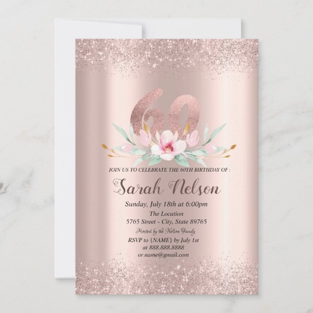 Invitation Fleur Rose Parties scintillant d'or de luxe (Devant)