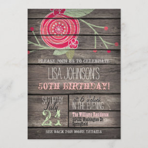 Invitation Fleur rose, Pays rustique 50e anniversaire