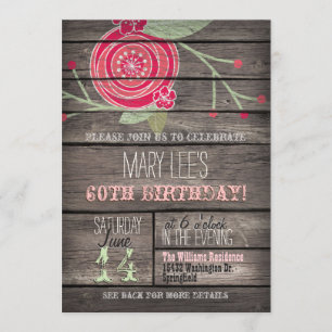 Invitation Fleur rose, Pays rustique 60e anniversaire