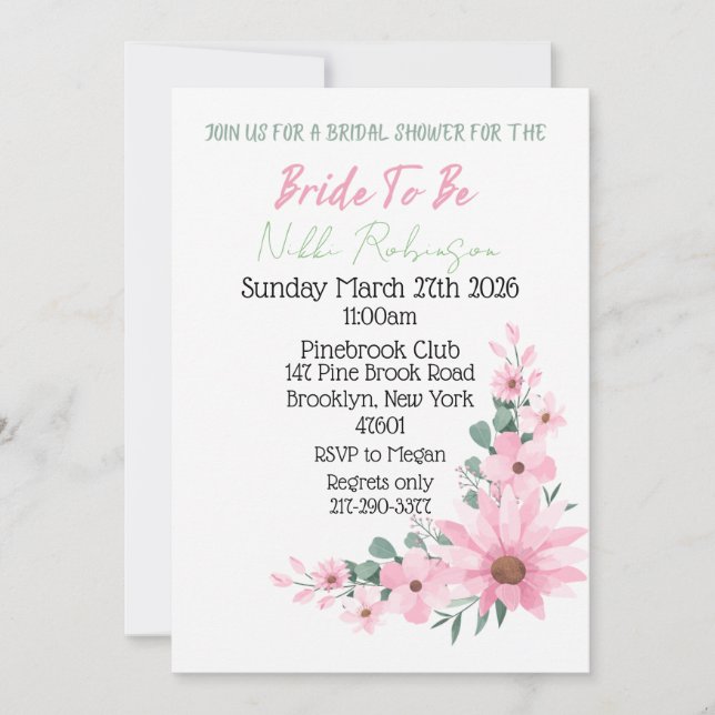 Invitation Fleur Rose pour Baby Shower (Devant)
