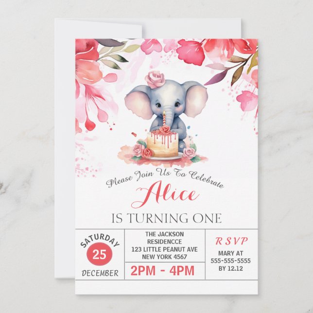 Invitation Fleur rose Rose fête d'anniversaire (Devant)