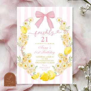 Invitation Fleur rose ruban floral citron frais 21 Anniversai