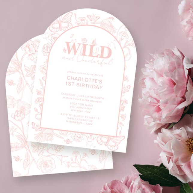 Invitation Fleur rose vierge et impeccable 1er anniversaire (Créateur téléchargé)