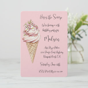 Invitation Fleur rose Voici la Scoop Anniversaire