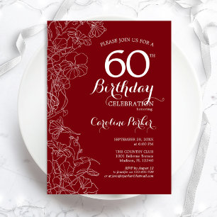 Invitation Fleur rouge 60e fête d'anniversaire