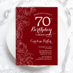 Invitation Fleur rouge 70e fête d'anniversaire<br><div class="desc">Red White Floral 70th Birthday Party Invitation. Design moderne minimaliste avec accents de dessin botanique et police de script de typographie. Carte invitation simple et tendance,  parfaite pour une célébration anniversaire élégante. Peut être customisé à n'importe quel âge. Invitations Zazzle imprimées ou téléchargement instantané modèle imprimable numérique.</div>