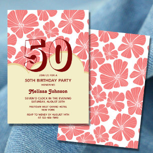 Invitation Fleur rouge Abstraite rétro Chamomile Anniversaire