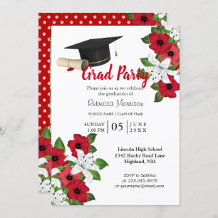 Invitation Fleur rouge et blanche 🎓 Graduation