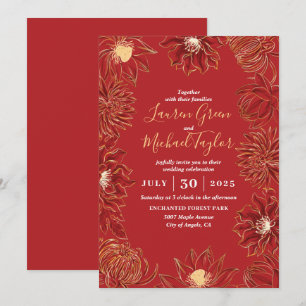 Invitation Fleur rouge Lotus Mariage floral oriental