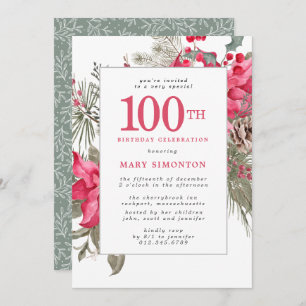 Invitation Fleur rouge Poinsettia 100e fête d'anniversaire