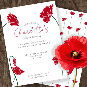 Invitation Fleur Rouge Poppy Fleur Personnalisée