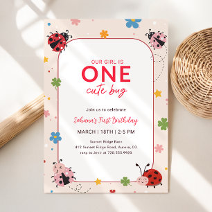 Invitation Fleur Rouge Rose Un Joli Bug Coccinelle 1er Annive