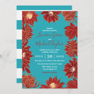 Invitation Fleur rouge turquoise Oriental Floral Mariage