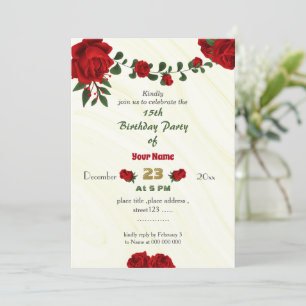Invitation fleur rouge vert feuille anniversaire
