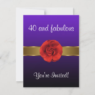 Invitation Fleur rouge violette or fabuleuse 40ème