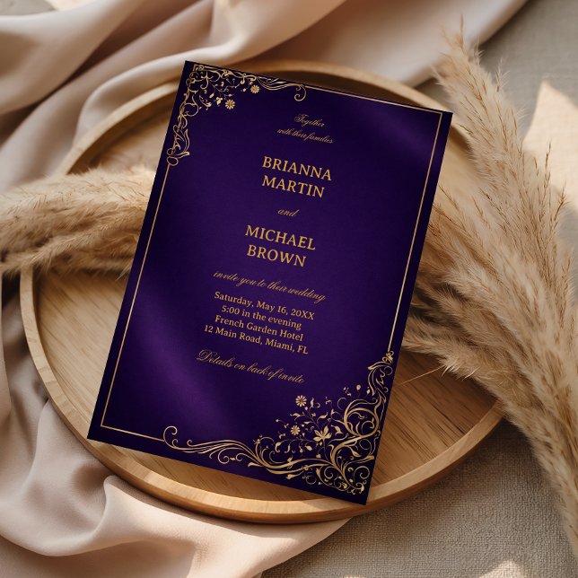 Invitation Fleur Royal Pourpre Or (Créateur téléchargé)