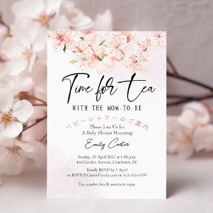 Invitation Fleur Sakura rose Baby shower de thé